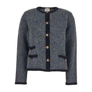 SEMICOUTURE Wool Blend Knit Cardigan Jacket Women GREY Coats & Jackets